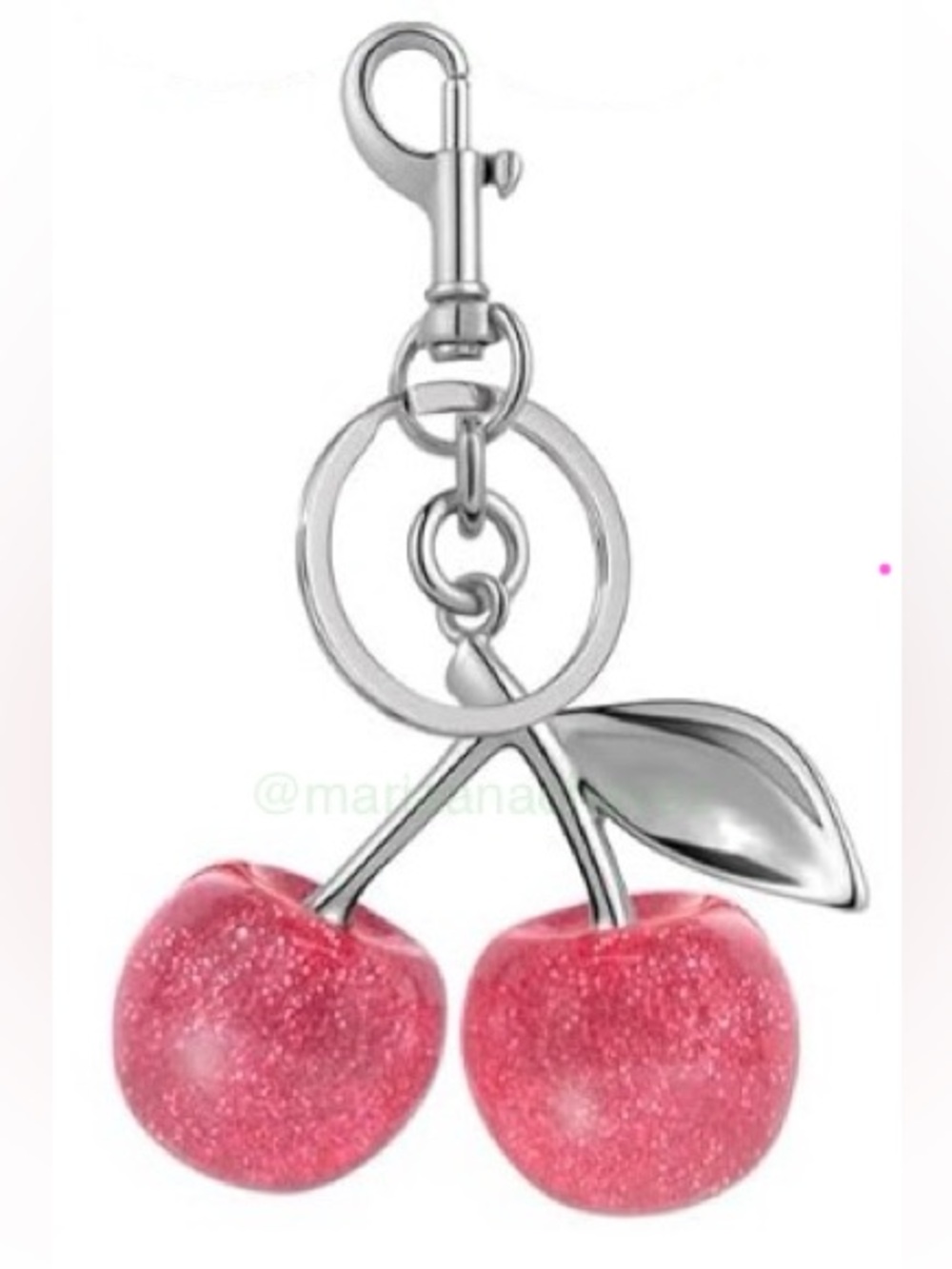 Pink Glittery Cherry Charm Bag Charm Silver Keychain